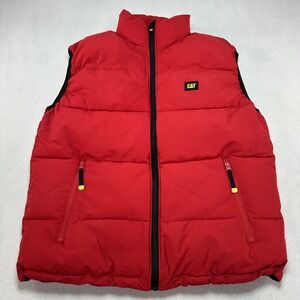 Caterpillar CAT Vest Mens Large Red Puffer Full Zip Outdoor Workwear W12430 Warm